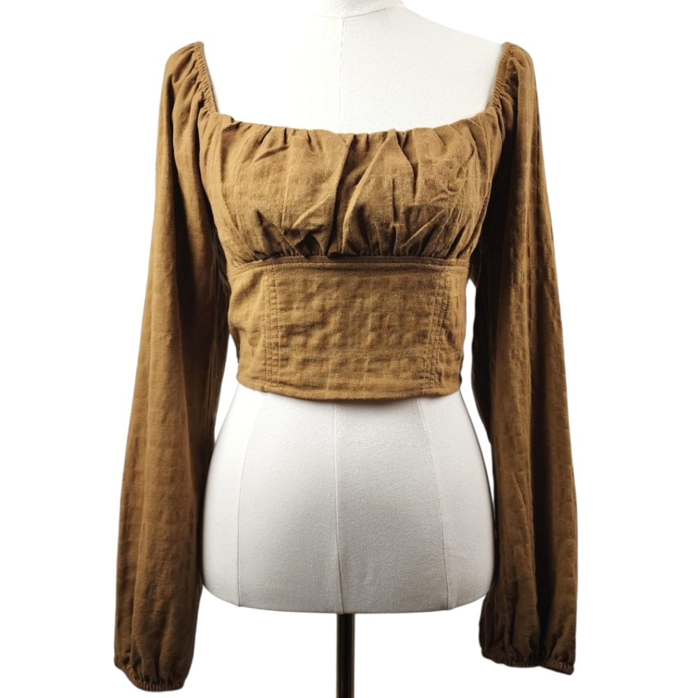 Love on a Hanger Women's Brown Long Sleeve Crop Top Size S